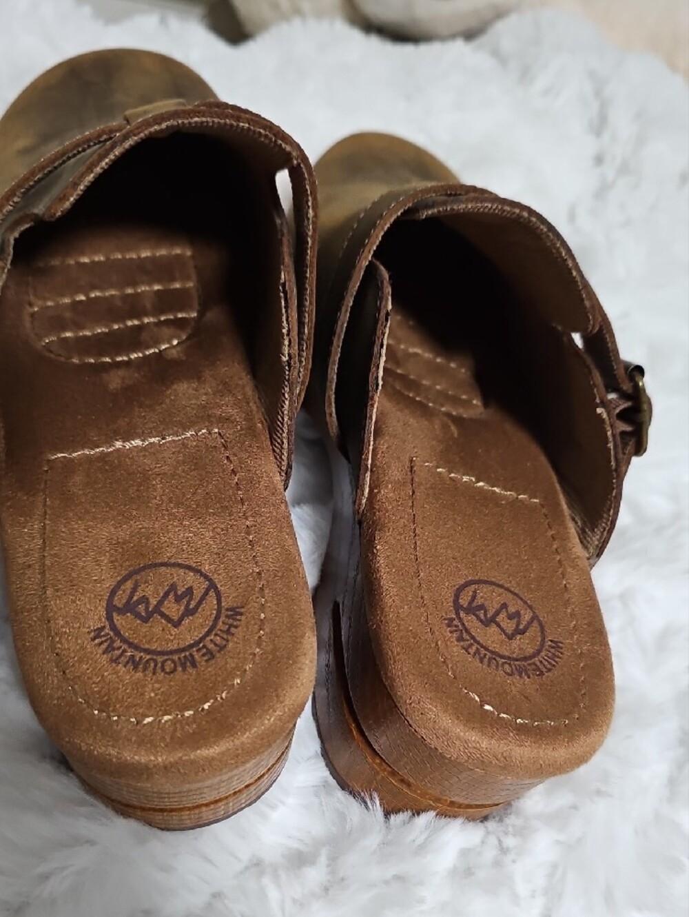 White Mountain Brown Leather Clog Mules - Picture 2 of 6